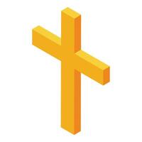 3d isometric illustration of a shiny golden cross on a white background vector