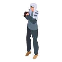 Isometric illustration of a contemporary woman engrossed in using her smartphone vector