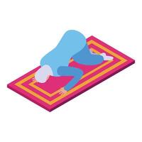 Colorful isometric illustration of a person practicing yoga on a mat vector