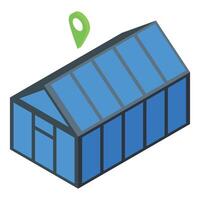 Isometric warehouse with location pin icon vector