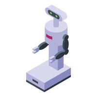 3d isometric design of a modern robot with articulated arms and a digital face display vector