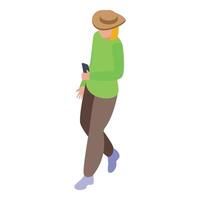 Isometric walking person with smartphone vector