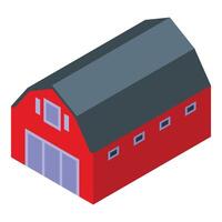 graphic of an isometric red barn with gray roof and doors vector