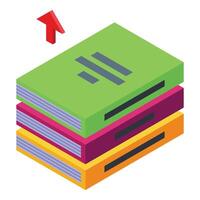 Isometric stack of colorful books with red arrow vector