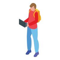 Isometric student with laptop and backpack illustration vector