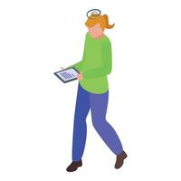 Isometric woman walking with tablet vector