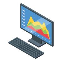 isométrica computadora monitor con datos análisis gráficos vector