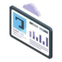 Isometric illustration of a cloud connected to a digital tablet displaying graphs and charts vector