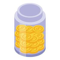 Isometric savings jar full of coins vector