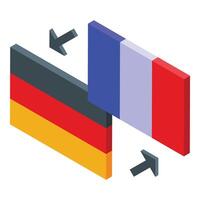 Isometric flags of germany and france with separating arrows vector