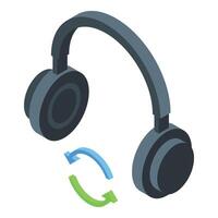 Isometric headphones with sync arrows vector