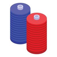 Digital illustration of a large blue and a smaller red isometric 3d battery on a white background vector