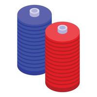 Digital illustration of a large blue and a smaller red isometric 3d battery on a white background vector