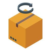 3d isometric icon of a returned package with an arrow symbolizing the return process vector