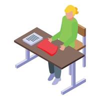 Isometric student studying at desk vector