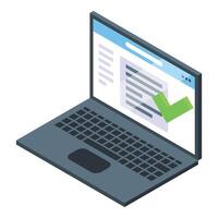 Isometric 3d laptop with check mark on screen vector