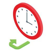 3d isometric view of a red wall clock with green arrow vector