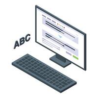 illustration of an isometric computer monitor with keyboard in a minimalistic design vector