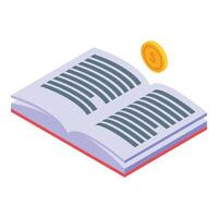 ilustración de un abierto libro con códigos de barras y un moneda, simbolizando financiero literatura vector