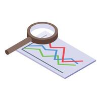 Magnifying glass analyzing business graphs vector