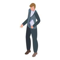 Isometric illustration of a businessman with documents, portrayed in a professional stance vector