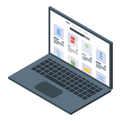 Isometric laptop with user interface design elements