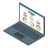 isométrica ordenador portátil con datos analítica visualización vector