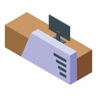 Detailed 3d isometric illustration of a modern office desk setup with a computer monitor vector