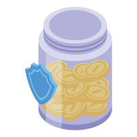 Isometric graphic of a jar full of cookies with a shield label vector