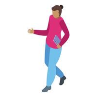 Casual young woman walking with a tablet vector
