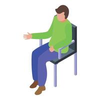 Isometric man sitting on chair with arm extended vector