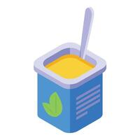 Isometric yogurt container with spoon vector