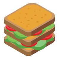 Colorful isometric illustration of a stacked sandwich with veggies vector