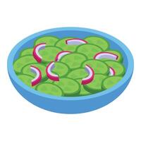 Colorful image of a bowl full of sliced cucumbers and onions vector