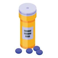 Isometric prescription bottle with pills vector