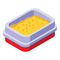 Vibrant isometric illustration of a cat litter box filled with sand vector