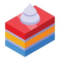 Isometric illustration of colorful layered cake slice vector