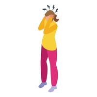 Flat design of a woman holding her head in distress, symbolizing stress or headache vector