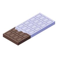 Digital illustration of an isometric view of a chocolate bar with some pieces broken off vector