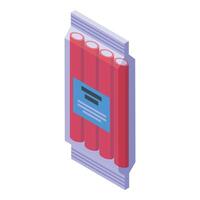 Isometric book spines on shelf vector