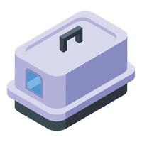 3d isometric illustration of a modern purple toaster with a bread slot and window vector