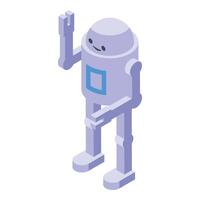 Friendly isometric robot character waving hello vector