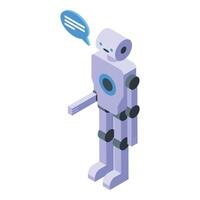 Isometric cartoon robot with speech bubble vector