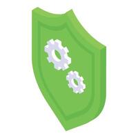 Isometric security shield with gears icon vector