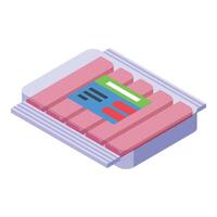 Isometric bookshelf with colored books vector