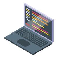 Isometric laptop with coding screen vector