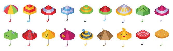 Childrens umbrella . A collection of colorful umbrellas with various designs and patterns vector