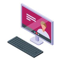 Isometric illustration of a person working on computer vector