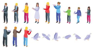 People holding white dove . A group of people are holding birds in their hands vector