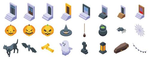 Halloween porch . Halloween themed icons with a variety of spooky and creepy elements such as bats vector